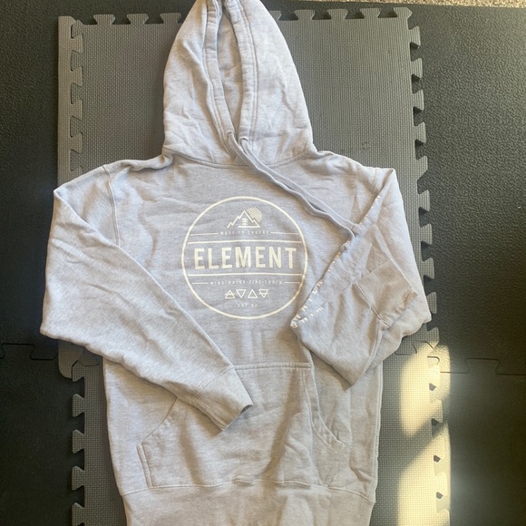 Element light gray hooded sweatshirt with drawstring and front pocket